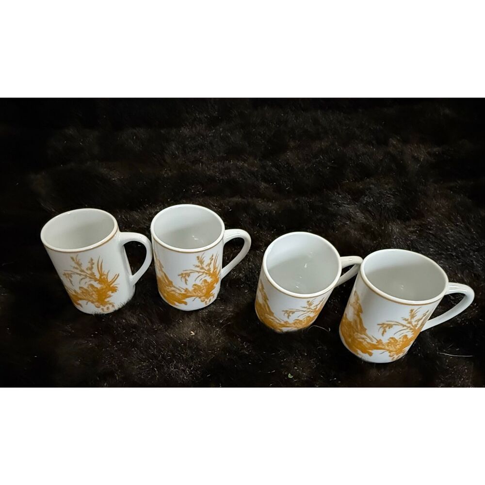Set of 4 espresso cups Pillivuyt Toile de Jouy artsy quiet luxury coffee mugs